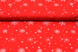 Dzianina bawełniana śnieżynki na czerwonym tle 1,4mb